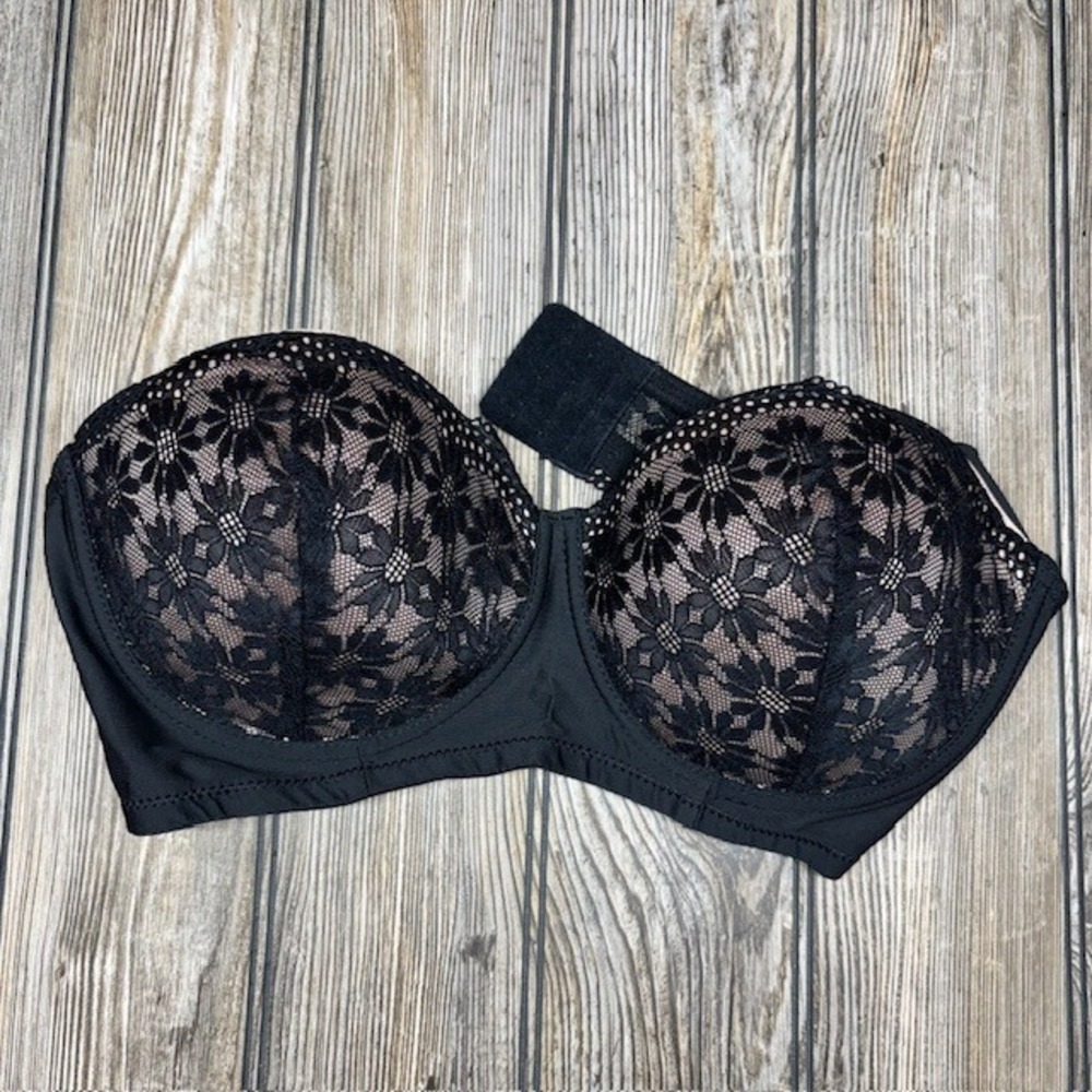 Black Lace Strapless Multiway Bra Push Up Padded Underwire Size 85E